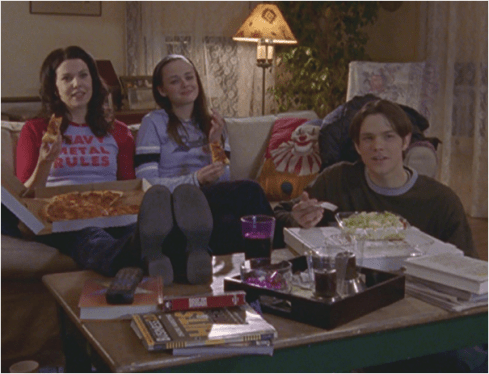 Gilmore Girls 1.14 pizza and salad