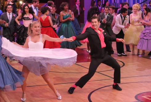 GREASE: LIVE: (L-R) Julianne Hough and Aaron Tveit rehearse for GREASE: LIVE airing LIVE Sunday, Jan. 31, 2016 (7:00-10:00 PM ET live/PT tape-delayed), on FOX. © 2016 Fox Broadcasting CO. Cr: Kevin Estrada/FOX